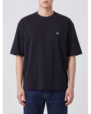 Emporio Armani Relaxed Fit Cotton T-Shirt With Contrast Eagle Logo - Blue