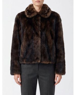 Brunello Cucinelli Cropped Shearling Jacket With A Fur Collar - Black