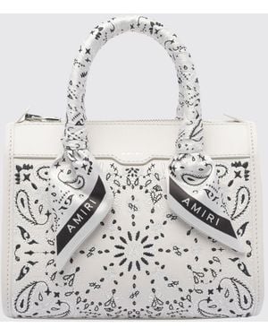 Amiri Bandana Print Leather Handbag With Monogram - Grey