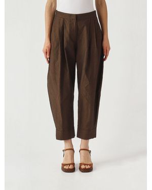 PT Torino Cropped Fit Cotton And Linen Pants - Brown