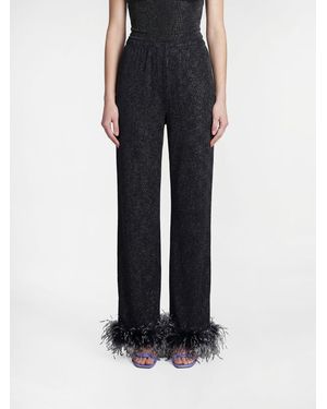 Oséree Lurex Jersey Trousers With Feathers - Black