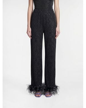 Oséree Lurex Jersey Pants With Feathers - Black