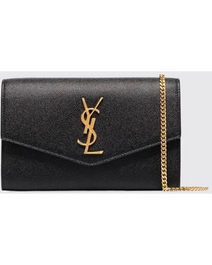 Saint Laurent Uptown Grain De Poudre Leather Pouch With Ysl - Black