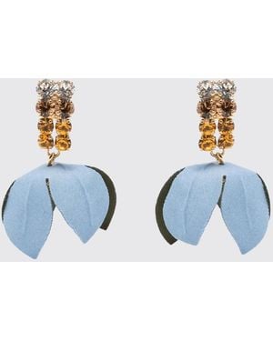 Marni Pendientes De Flor De Latón Y Cristales - Azul