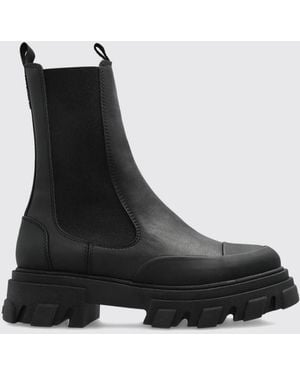 Ganni Recycled Leather Chelsea Boots With Lug Sole And Round Toe - Black