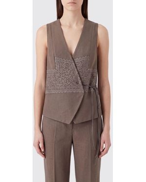 Giorgio Armani Jacquard Silk And Wool Blend Wrap Waistcoat With Tie Closure - Brown