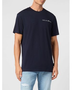 Philipp Plein Cotton T-Shirt With Contrasting Chest Logo - Blue