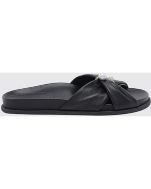 Jimmy Choo Rafi Smooth Calfskin Slide Sandals With Pearls And Rhinestones - Black
