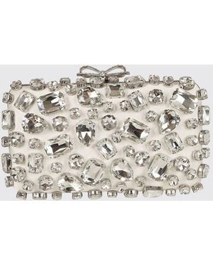 Self-Portrait Satin Clutch With Set Crystals - Gray
