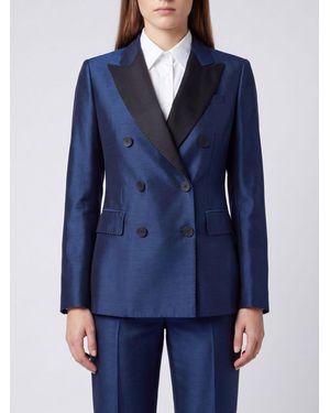 Alberto Biani Double-Breasted Satin Ceremony Blazer With Peak Lapels - Blue