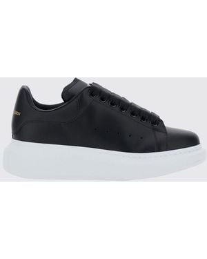 McQueen Oversize Calf Leather Sneakers With Contrasting Heel And Laminated Logo - Black