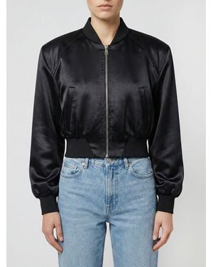 The Attico Shiny Viscose Cropped Bomber Jacket - Black