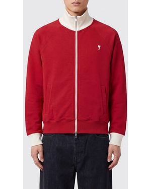 Ami Paris Cotton Zipped Sweatshirt With High Neck And Ami De Cœur Monogram - Red
