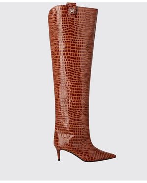 Philipp Plein Overknee-Stiefel Aus Leder Mit Kroko-Prägung Mit Hexagon-Logo - Braun