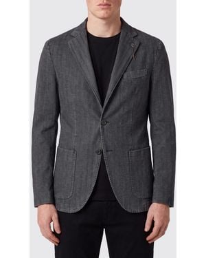 Santaniello Blazer De Botonadura Sencilla En Mezcla De Algodón Con Bolsillos De Parche - Negro