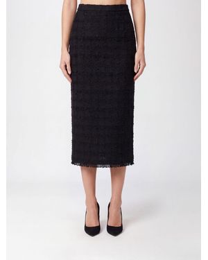 Alessandra Rich High-Waisted Tweed Midi Pencil Skirt With Back Slit - Black