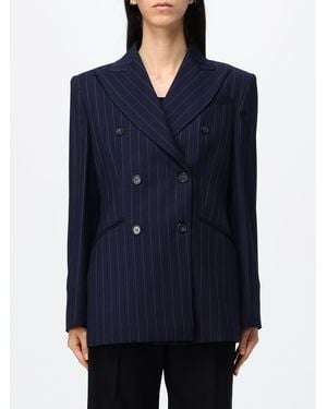 Hanita Pinstriped Double-Breasted Viscose Blend Blazer With Peak Lapels - Blue