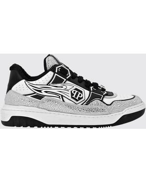 Philipp Plein Leather And Rubber Rhinestone Trainers - White