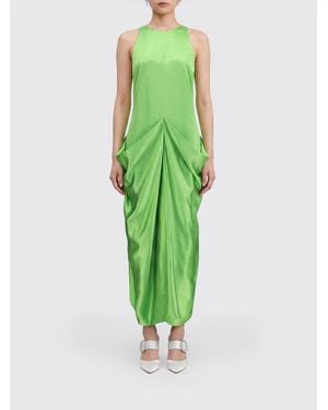 KHAITE Draped Satin Off-The-Shoulder Midi Sheath Dress - Green