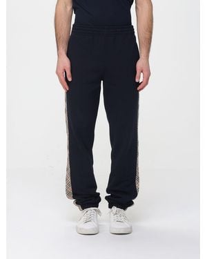 Burberry Cotton Jogging Trousers With Check Bands - Blue