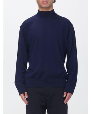 Laneus Pure Virgin Wool Turtleneck Sweater With Ribbed Hems - Blue