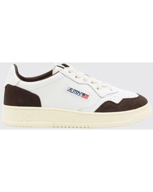 Autry Medalist Low Two-Tone Calfskin And Suede Trainers - White