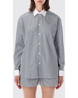 Sporty & Rich Sporty &Amp Rich Striped Cotton Shirt With Relaxed Fit And French Collar - Grey