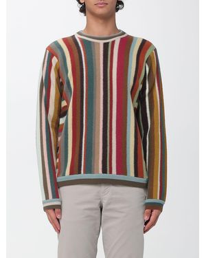 Paul Smith Multicolor Striped Merino Wool Crewneck Sweater With Dropped Shoulders - Red