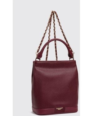 Twinset Grained Leather Bucket Bag With Chain Strap - Purple