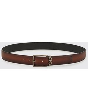 Ferragamo Reversible And Adjustable Calf Leather Belt With Gancini Buckle - White
