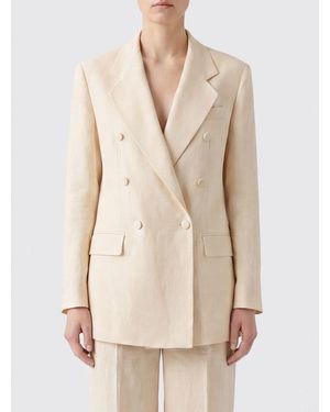 Tagliatore Loreley Cropped Double-Breasted Linen Blazer With Peak Lapels - Natural