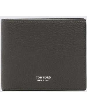 Tom Ford Bifold Calf Leather Wallet With Coin Pocket And Laminated Logo - Grey