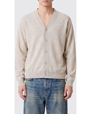 KENZO Cárdigan De Lana Con Cuello De Pico Y Logotipo Bordado En Contraste - Gris