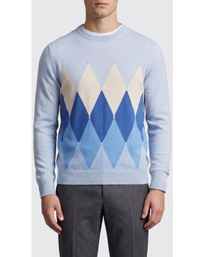 Ballantyne Diamond Pattern Cotton And Cashmere Knit - Blue