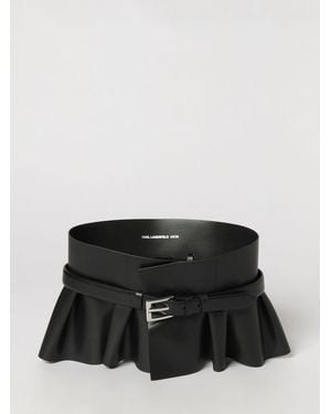 KARL LAGERFELD Smooth Cowhide Bustier Belt With Rouche Appliqué - Black