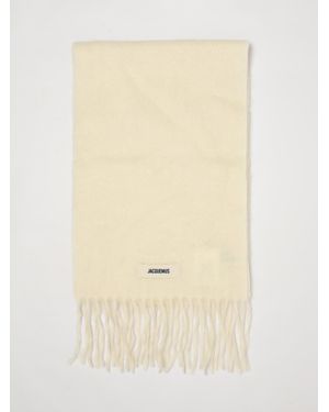 Jacquemus Mohair And Alpaca Blend Scarf With Logo And Fringed Hem - Natural
