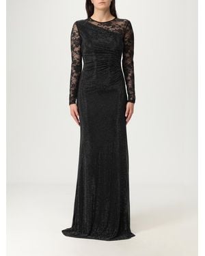 Self-Portrait Elegant Evening Dress With Lace Detailing And Long Sleeves - Black