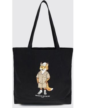 Maison Kitsuné Maison KitsunÉ Printed Cotton Tote Bag - Black
