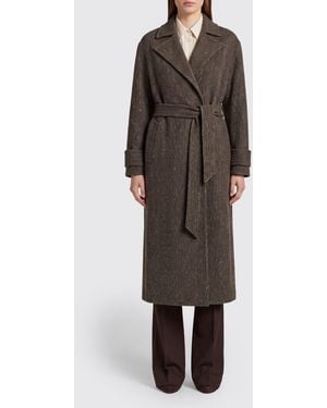 Kiton Langer Wickelmantel Aus Wollmischung Mit Chevron-Muster Und Schalkragen - Braun