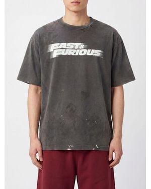 SAINT Mxxxxxx Graphic Print Cotton T-Shirt With Dropped Shoulders - Grey