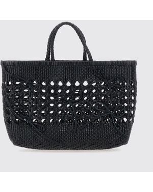 OSOI Biscuit Woven Recycled Leather Handbag With Double Handle - Black
