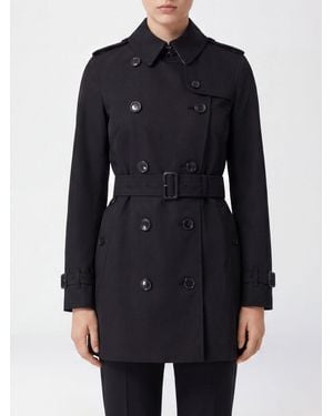Burberry Cropped Double-Breasted Cotton Trench Coat With Adjustable Belt - Blue