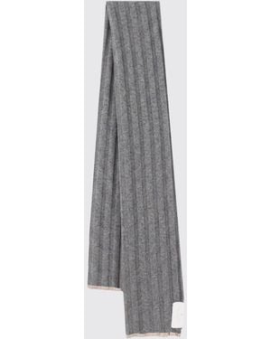 Brunello Cucinelli Solid Color Pure Cashmere Scarf With Fringed Edges - Gray