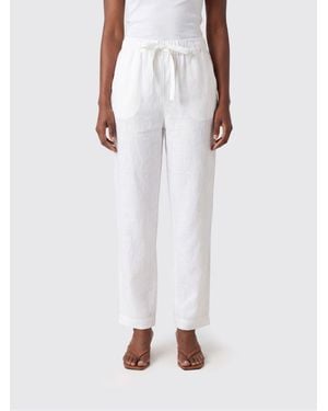 Semicouture High-Waisted Straight-Leg Linen Pants With Drawstring - White