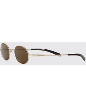 Saint Laurent Oval Metal Sunglasses With Dark Lenses And Engraved Logo - White