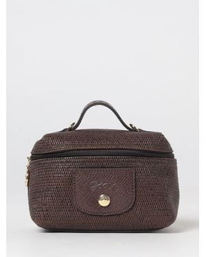 Longchamp Mini Bolso De Mano Le Pliage De Rafia Con Asa De Piel - Marrón