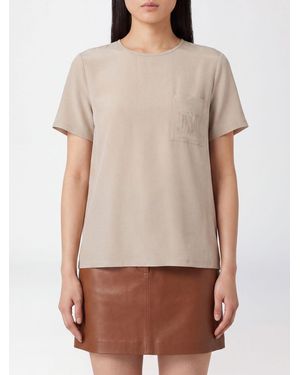 Max Mara Short-Sleeved Silk Blouse With Tone-On-Tone Monogram - Brown