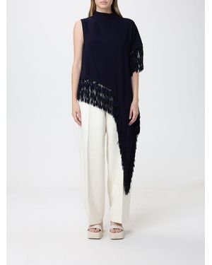 BOSS Asymmetric Viscose Top With Fringes - Blue