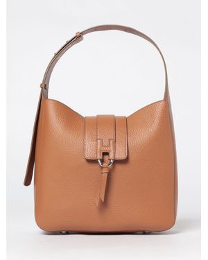 Hogan Grained Leather Hobo Shoulder Bag - Brown