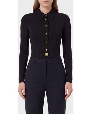 Elisabetta Franchi Long-Sleeved Stretch-Viscose Corset Top - Blue